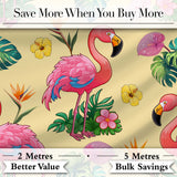 Tropical Flamingo Bird with Exotic Flowers Leaves  Pattern Yellow Background Digital Print Fabric by the Metre UK Sewing Quilting Textile