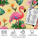 Tropical Flamingo Bird with Exotic Flowers Leaves  Pattern Yellow Background Digital Print Fabric by the Metre UK Sewing Quilting Textile