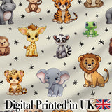 Cute Jungle Baby Animals Lion Tiger Elephant Giraffe  Pattern Cream Background Digital Print Fabric by the Metre UK Sewing Quilting Textile