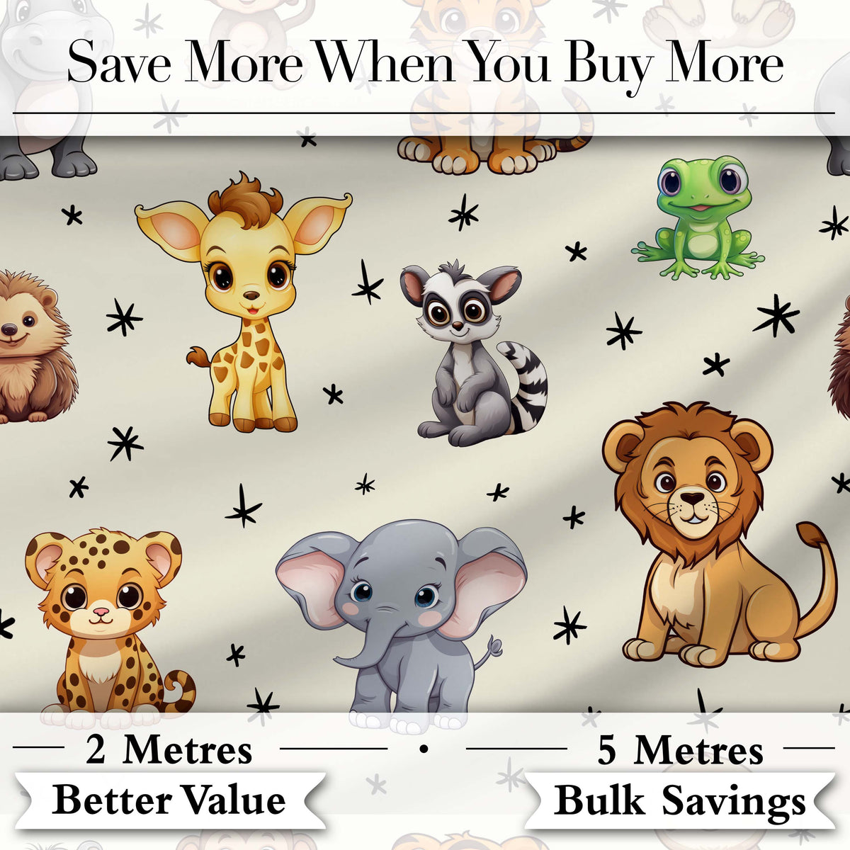 Cute Jungle Baby Animals Lion Tiger Elephant Giraffe  Pattern Cream Background Digital Print Fabric by the Metre UK Sewing Quilting Textile
