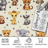 Cute Jungle Baby Animals Lion Tiger Elephant Giraffe  Pattern Cream Background Digital Print Fabric by the Metre UK Sewing Quilting Textile