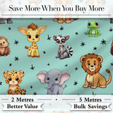 Cute Jungle Baby Animals Lion Tiger Elephant Giraffe  Pattern Mint Background Digital Print Fabric by the Metre UK Sewing Quilting Textile