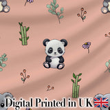 Cute Panda Bear with Bamboo Leaves Floral Seamless Pattern Peach Background Digital Print Fabric by the Metre UK Sewing Quilting Textile
