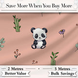Cute Panda Bear with Bamboo Leaves Floral Seamless Pattern Peach Background Digital Print Fabric by the Metre UK Sewing Quilting Textile