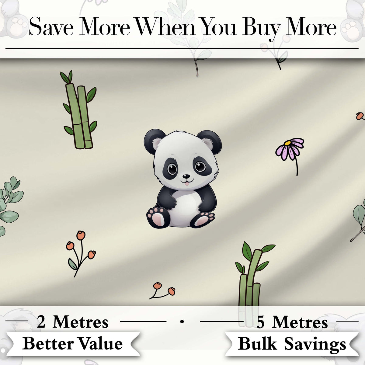 Cute Panda Bear with Bamboo Leaves Floral Seamless Pattern Cream Background Digital Print Fabric by the Metre UK Sewing Quilting Textile