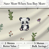Cute Panda Bear with Bamboo Leaves Floral Seamless Pattern Cream Background Digital Print Fabric by the Metre UK Sewing Quilting Textile