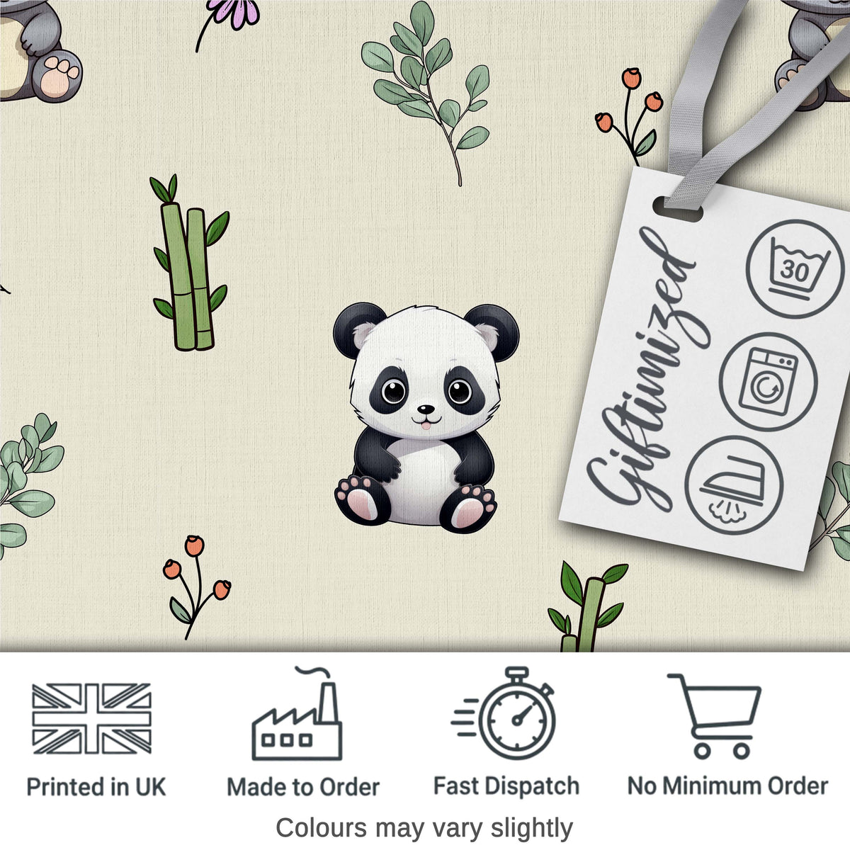 Cute Panda Bear with Bamboo Leaves Floral Seamless Pattern Cream Background Digital Print Fabric by the Metre UK Sewing Quilting Textile