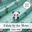 Cute Panda Bear with Bamboo Leaves Floral Seamless Pattern Teal Background Digital Print Fabric by the Metre UK Sewing Quilting Textile