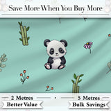 Cute Panda Bear with Bamboo Leaves Floral Seamless Pattern Teal Background Digital Print Fabric by the Metre UK Sewing Quilting Textile
