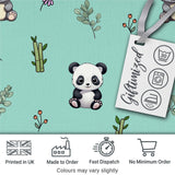 Cute Panda Bear with Bamboo Leaves Floral Seamless Pattern Teal Background Digital Print Fabric by the Metre UK Sewing Quilting Textile