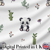 Cute Panda Bear with Bamboo Leaves Floral  Pattern Light Grey Background Digital Print Fabric by the Metre UK Sewing Quilting Textile