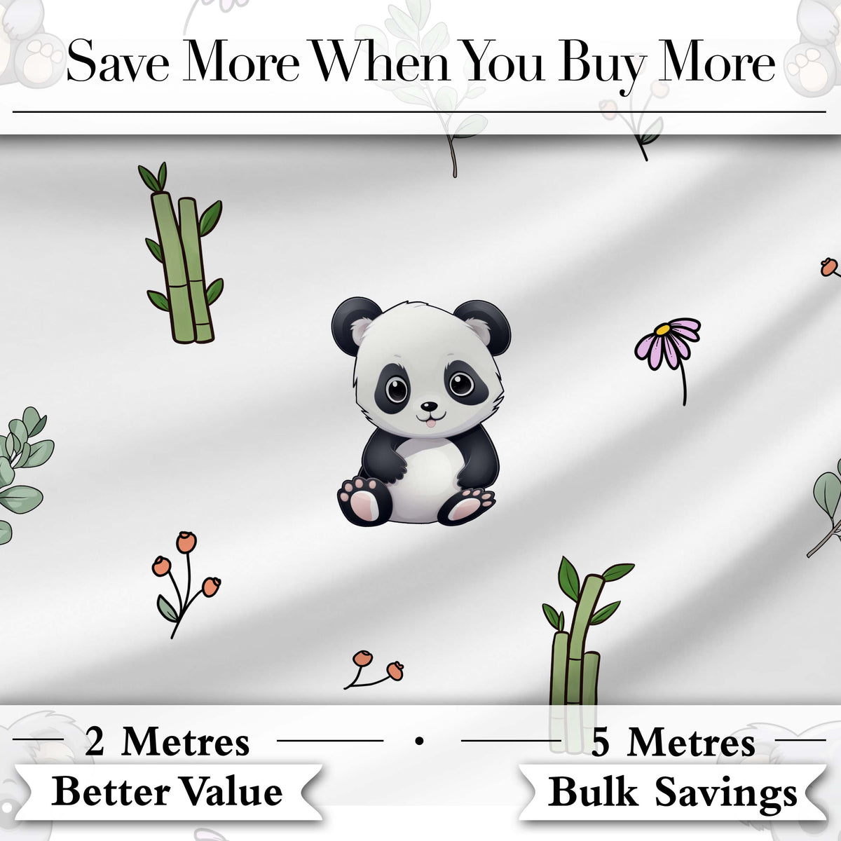 Cute Panda Bear with Bamboo Leaves Floral  Pattern Light Grey Background Digital Print Fabric by the Metre UK Sewing Quilting Textile