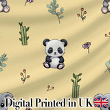 Cute Panda Bear with Bamboo Leaves Floral  Pattern Warm Beige Background Digital Print Fabric by the Metre UK Sewing Quilting Textile