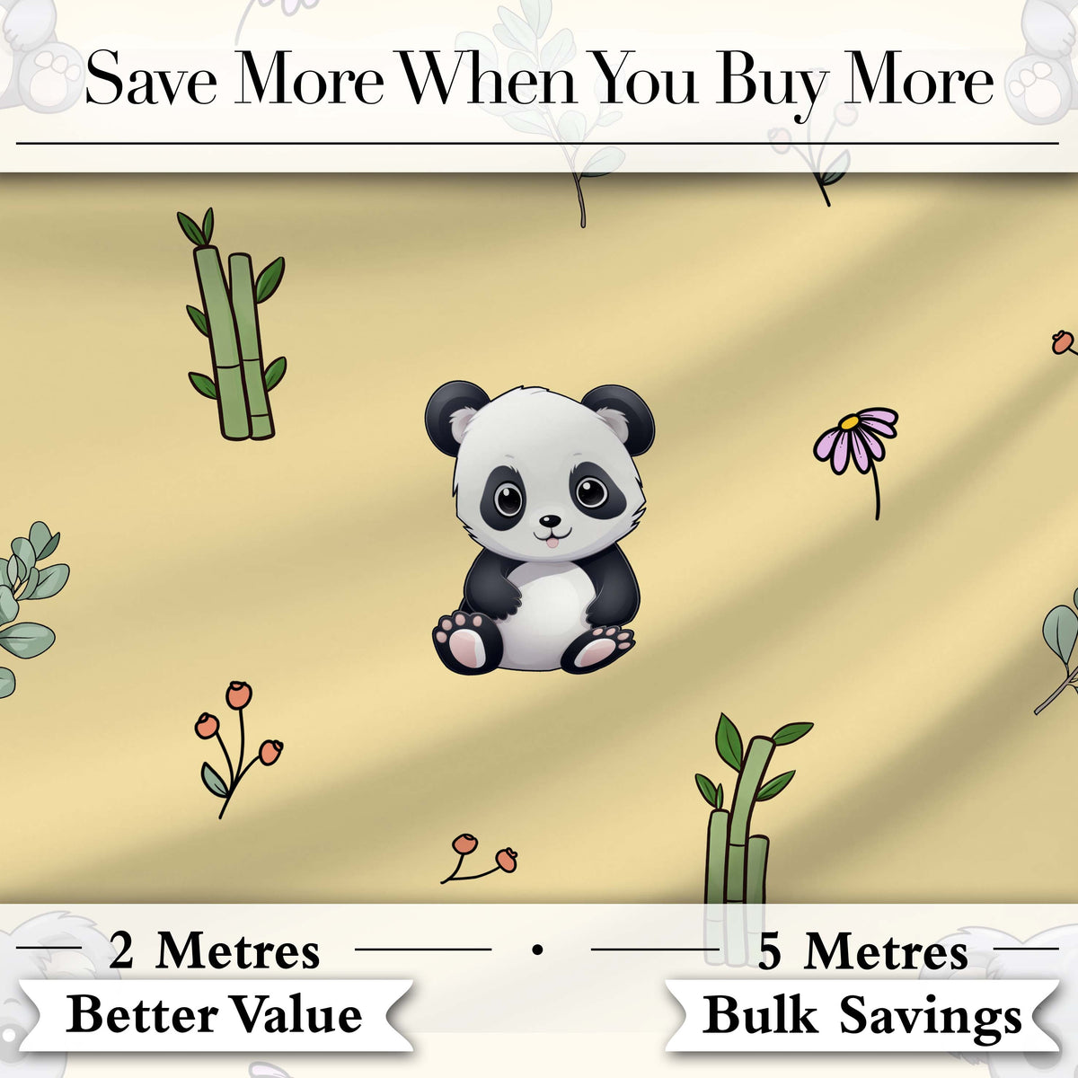 Cute Panda Bear with Bamboo Leaves Floral  Pattern Warm Beige Background Digital Print Fabric by the Metre UK Sewing Quilting Textile
