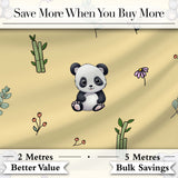 Cute Panda Bear with Bamboo Leaves Floral  Pattern Warm Beige Background Digital Print Fabric by the Metre UK Sewing Quilting Textile