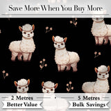 Cute Alpaca Llama Farm Animals Floral Seamless Pattern Black Background Digital Print Fabric by the Metre UK Sewing Quilting Textile