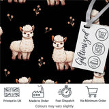 Cute Alpaca Llama Farm Animals Floral Seamless Pattern Black Background Digital Print Fabric by the Metre UK Sewing Quilting Textile