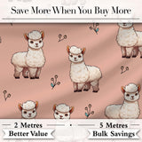 Cute Alpaca Llama Farm Animals Floral Seamless Pattern Peach Background Digital Print Fabric by the Metre UK Sewing Quilting Textile