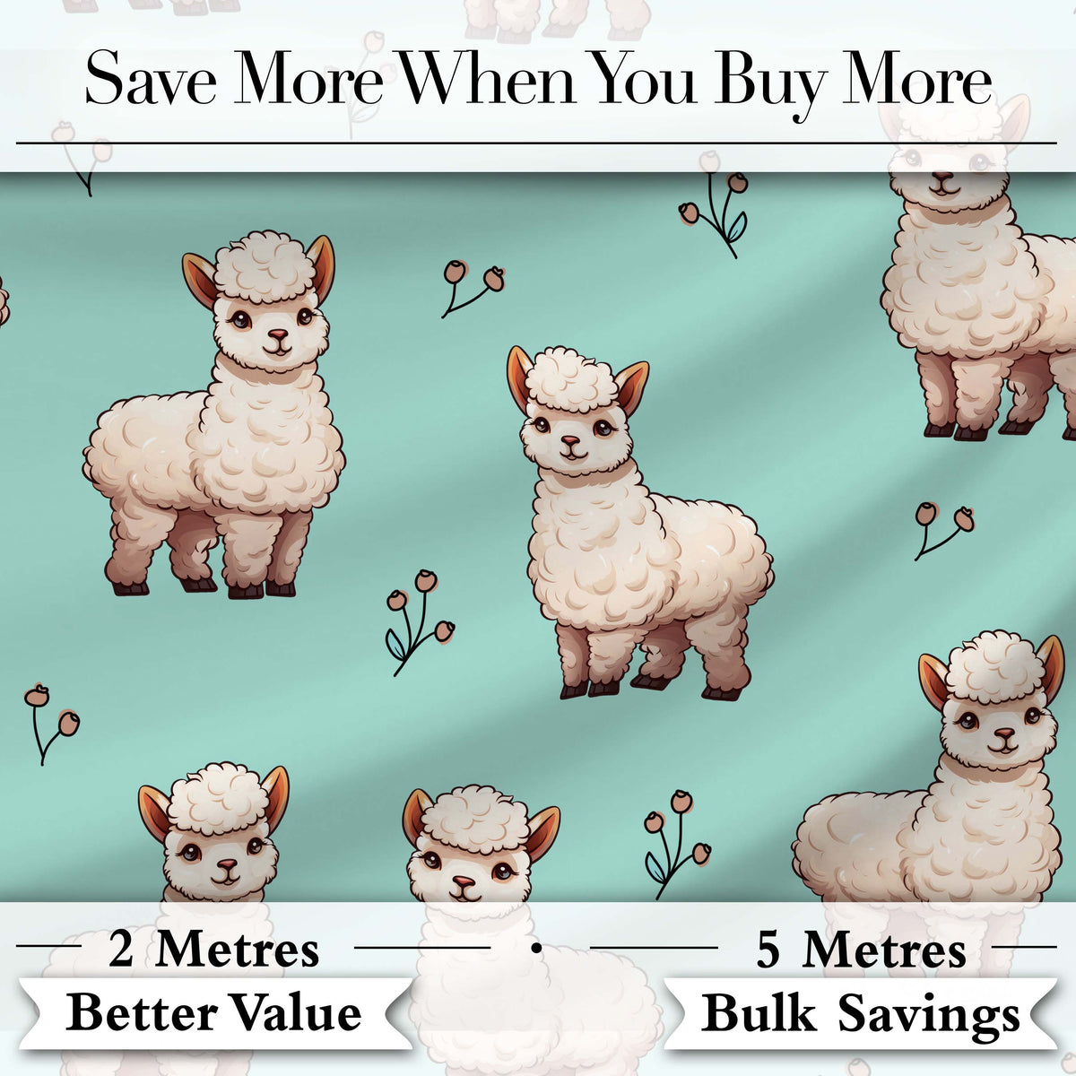 Cute Alpaca Llama Farm Animals Floral Seamless Pattern Mint Green Background Digital Print Fabric by the Metre UK Sewing Quilting Textile