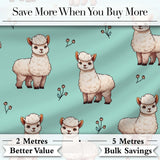 Cute Alpaca Llama Farm Animals Floral Seamless Pattern Mint Green Background Digital Print Fabric by the Metre UK Sewing Quilting Textile