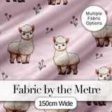 Cute Alpaca Llama Farm Animals Floral Seamless Pattern Blush Pink Background Digital Print Fabric by the Metre UK Sewing Quilting Textile