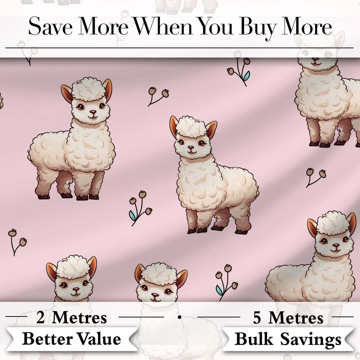 Cute Alpaca Llama Farm Animals Floral Seamless Pattern Blush Pink Background Digital Print Fabric by the Metre UK Sewing Quilting Textile
