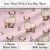Cute Alpaca Llama Farm Animals Floral Seamless Pattern Blush Pink Background Digital Print Fabric by the Metre UK Sewing Quilting Textile