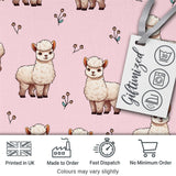 Cute Alpaca Llama Farm Animals Floral Seamless Pattern Blush Pink Background Digital Print Fabric by the Metre UK Sewing Quilting Textile