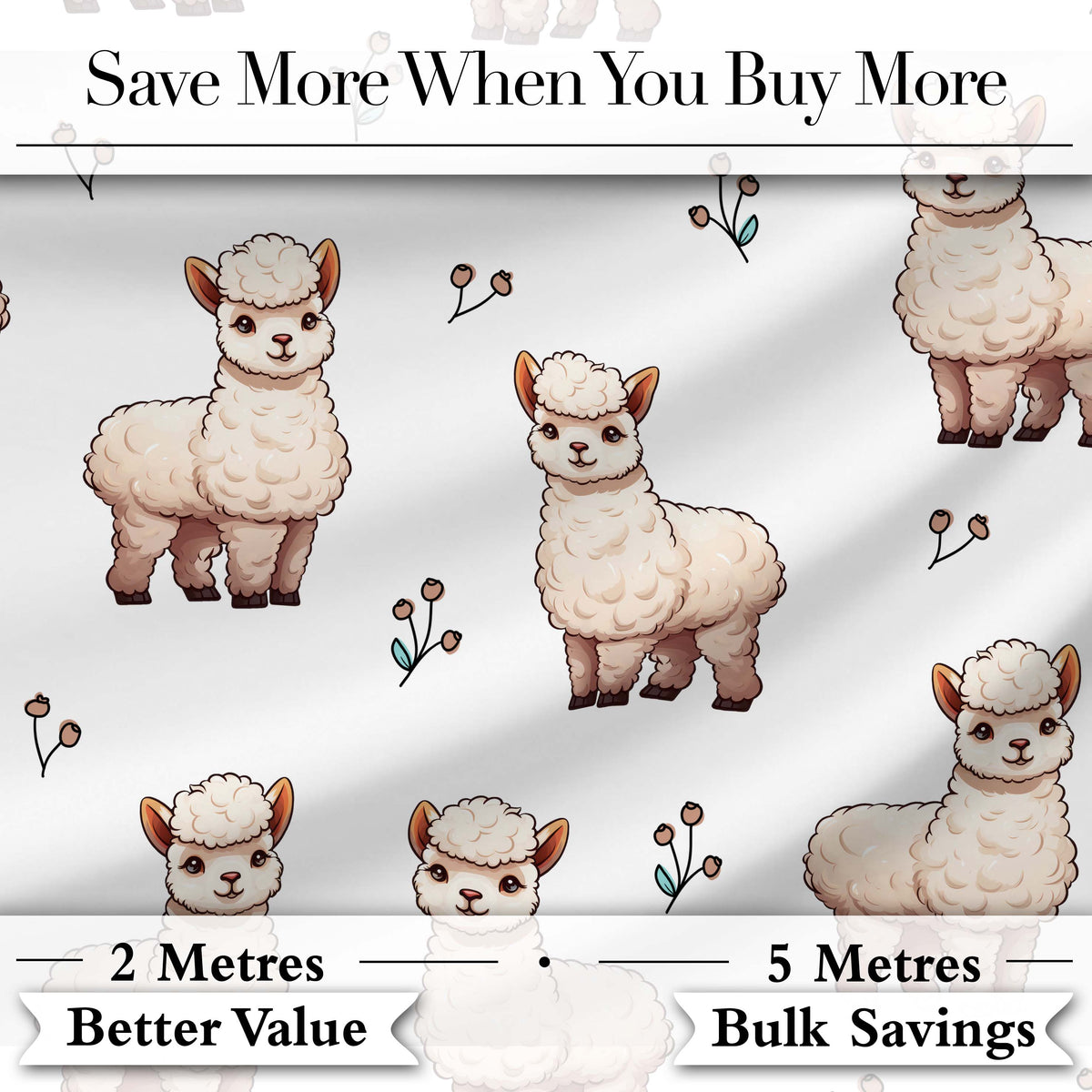 Cute Alpaca Llama Farm Animals Floral Seamless Pattern Light Grey Background Digital Print Fabric by the Metre UK Sewing Quilting Textile
