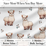 Cute Alpaca Llama Farm Animals Floral Seamless Pattern Light Grey Background Digital Print Fabric by the Metre UK Sewing Quilting Textile