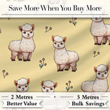 Cute Alpaca Llama Farm Animals Floral Seamless Pattern Warm Beige Background Digital Print Fabric by the Metre UK Sewing Quilting Textile