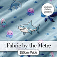 Cute Ocean Animals Dolphin Shark Jellyfish Seamless Pattern Blue Background Digital Print Fabric by the Metre UK Sewing Quilting Textile