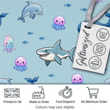 Cute Ocean Animals Dolphin Shark Jellyfish Seamless Pattern Blue Background Digital Print Fabric by the Metre UK Sewing Quilting Textile