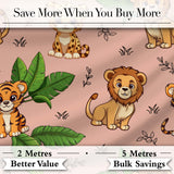 Cute Jungle Animals Lion Tiger Leopard Tropical Leaves   Peach Background Digital Print Fabric by the Metre UK Sewing Quilting Textile
