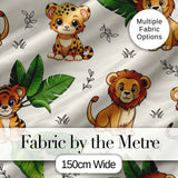 Cute Jungle Animals Lion Tiger Leopard Tropical Leaves   Cream Background Digital Print Fabric by the Metre UK Sewing Quilting Textile