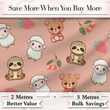 Cute Cute Baby Animals Bear Sheep Sloth Strawberry Cherry   Peach Background Digital Print Fabric by the Metre UK Sewing Quilting Textile