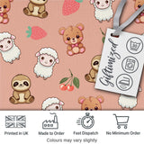 Cute Cute Baby Animals Bear Sheep Sloth Strawberry Cherry   Peach Background Digital Print Fabric by the Metre UK Sewing Quilting Textile