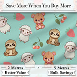 Cute Cute Baby Animals Bear Sheep Sloth Strawberry Cherry   Mint Background Digital Print Fabric by the Metre UK Sewing Quilting Textile