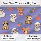 Cute Baby Animals Bear Sheep Sloth Strawberry Cherry Purple Background  Pattern Digital Print Fabric by the Metre UK Sewing Quilting Textile