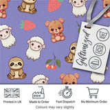 Cute Baby Animals Bear Sheep Sloth Strawberry Cherry Purple Background  Pattern Digital Print Fabric by the Metre UK Sewing Quilting Textile