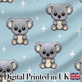 Cute Koala Bears with Stars Blue Background Seamless Pattern Digital Print Fabric by the Metre UK Sewing Quilting Textile