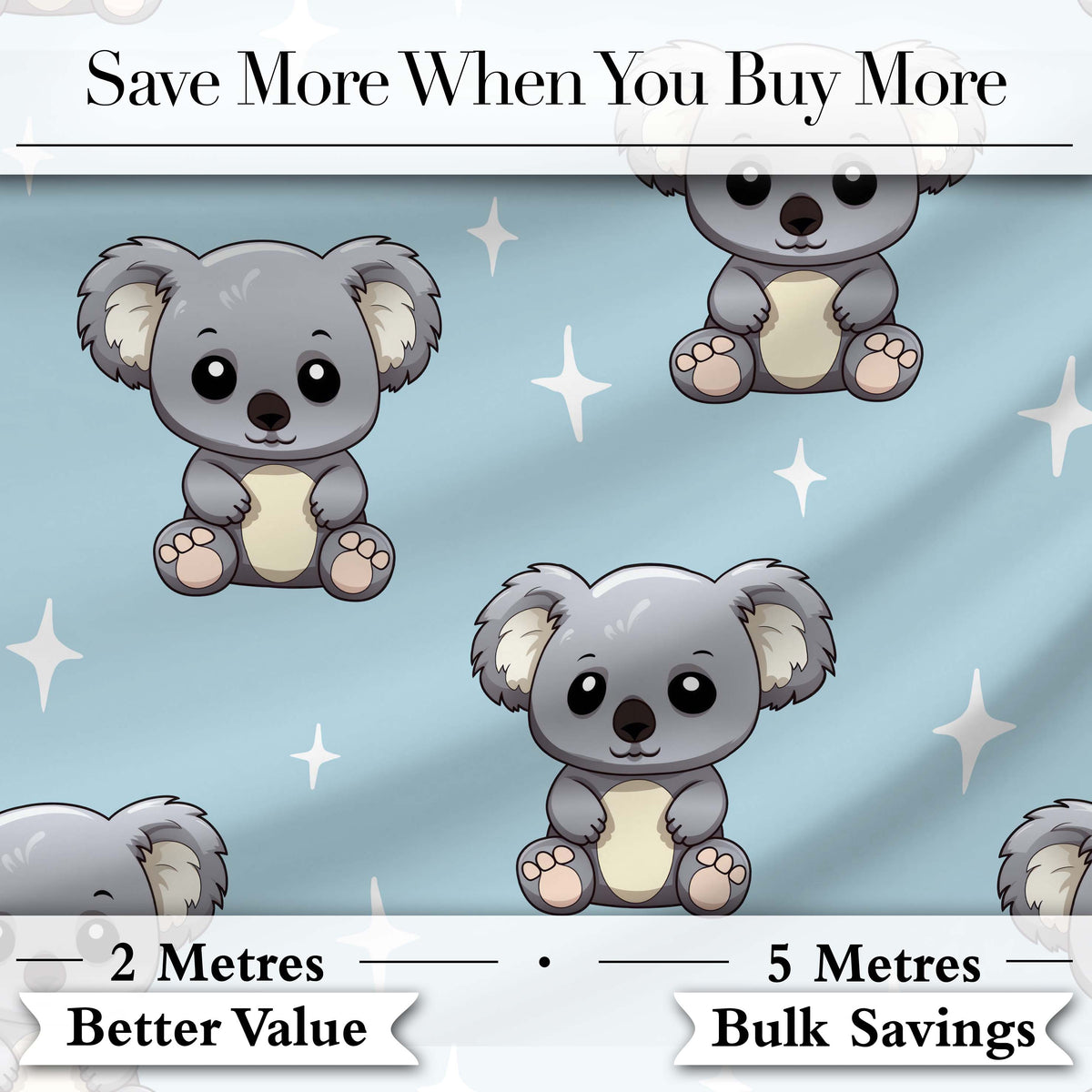Cute Koala Bears with Stars Blue Background Seamless Pattern Digital Print Fabric by the Metre UK Sewing Quilting Textile