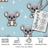 Cute Koala Bears with Stars Blue Background Seamless Pattern Digital Print Fabric by the Metre UK Sewing Quilting Textile