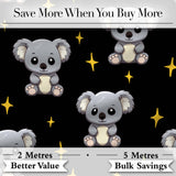Cute Koala Bears with Stars Black Background Seamless Pattern Digital Print Fabric by the Metre UK Sewing Quilting Textile