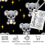 Cute Koala Bears with Stars Black Background Seamless Pattern Digital Print Fabric by the Metre UK Sewing Quilting Textile