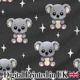 Cute Koala Bears with Stars Dark Grey Background Seamless Pattern Digital Print Fabric by the Metre UK Sewing Quilting Textile