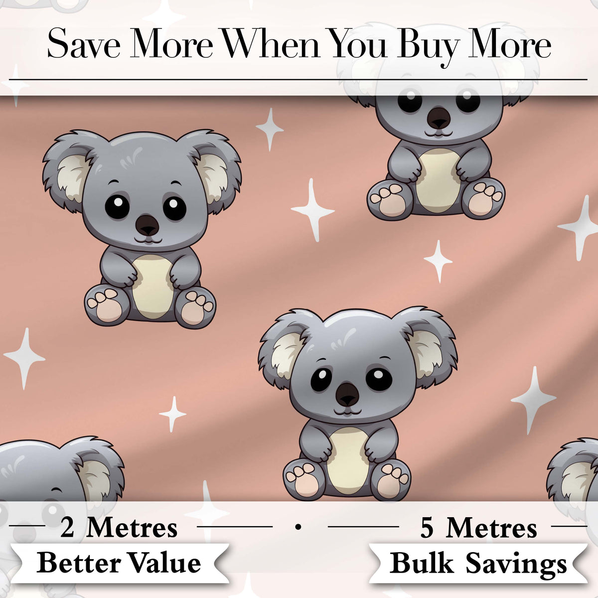 Cute Koala Bears with Stars Peach Background Seamless Pattern Digital Print Fabric by the Metre UK Sewing Quilting Textile