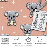Cute Koala Bears with Stars Peach Background Seamless Pattern Digital Print Fabric by the Metre UK Sewing Quilting Textile