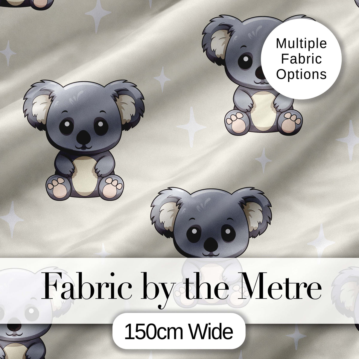 Cute Koala Bears with Stars Beige Background Seamless Pattern Digital Print Fabric by the Metre UK Sewing Quilting Textile
