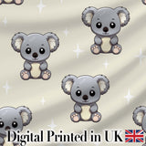 Cute Koala Bears with Stars Beige Background Seamless Pattern Digital Print Fabric by the Metre UK Sewing Quilting Textile